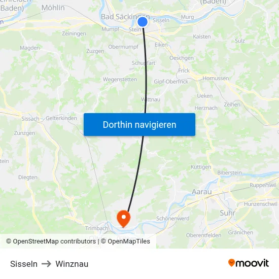 Sisseln to Winznau map