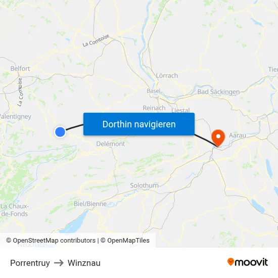 Porrentruy to Winznau map