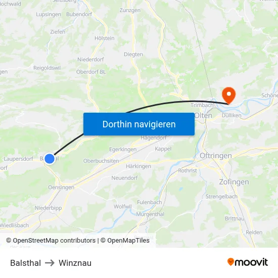 Balsthal to Winznau map