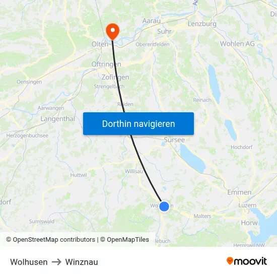 Wolhusen to Winznau map