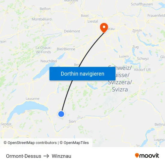 Ormont-Dessus to Winznau map