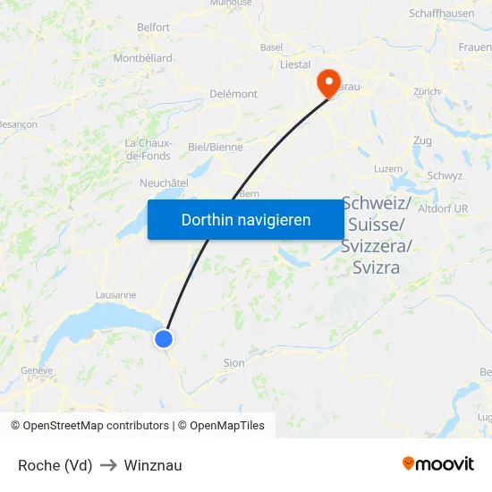 Roche (Vd) to Winznau map