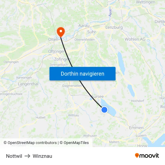 Nottwil to Winznau map