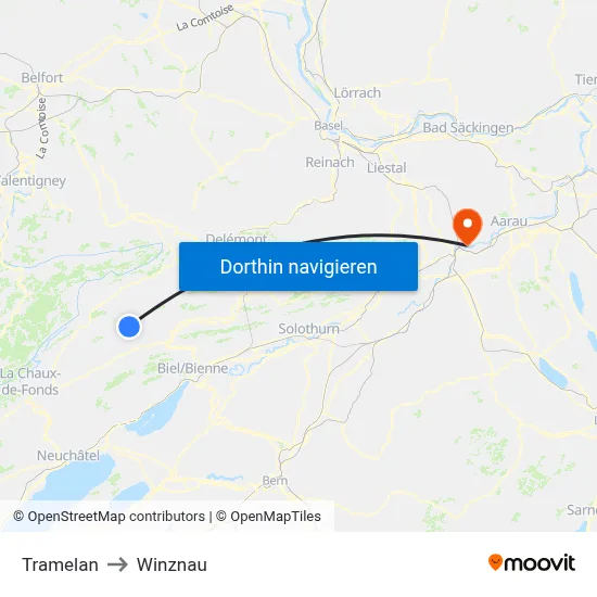 Tramelan to Winznau map