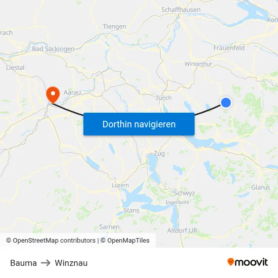 Bauma to Winznau map