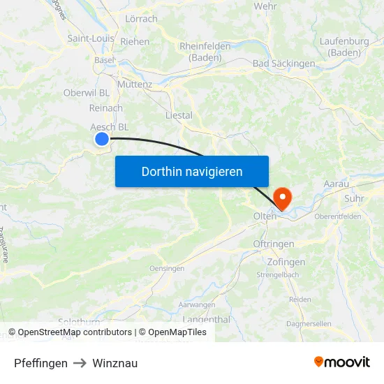 Pfeffingen to Winznau map