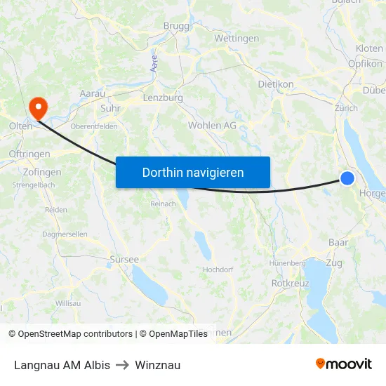 Langnau AM Albis to Winznau map