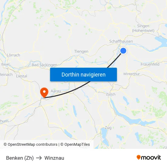 Benken (Zh) to Winznau map