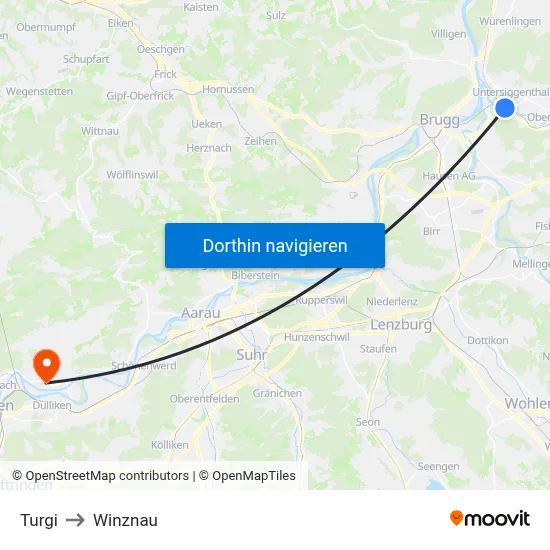 Turgi to Winznau map