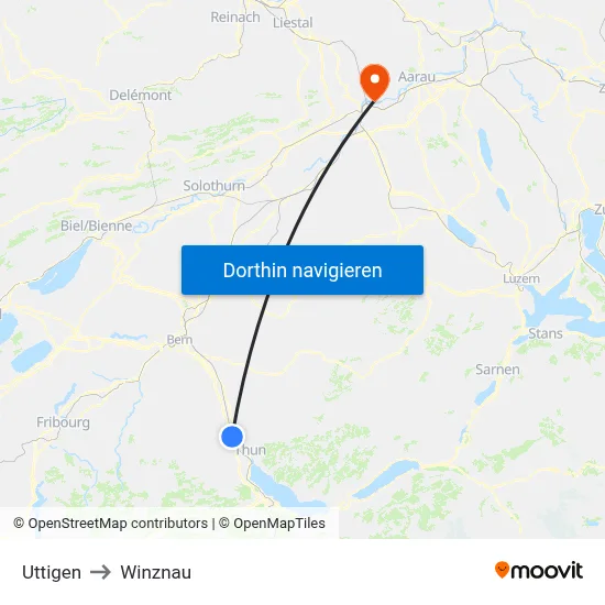 Uttigen to Winznau map