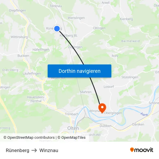 Rünenberg to Winznau map