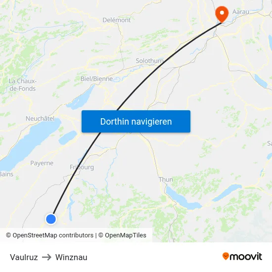 Vaulruz to Winznau map