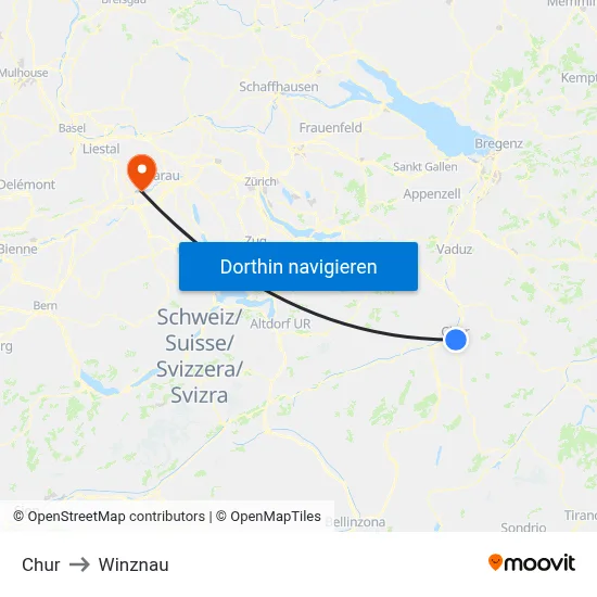 Chur to Winznau map