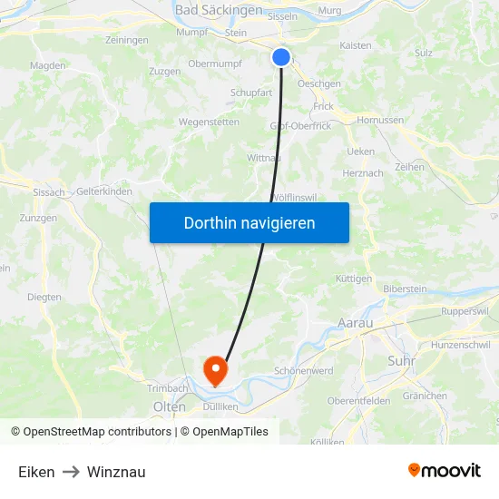 Eiken to Winznau map
