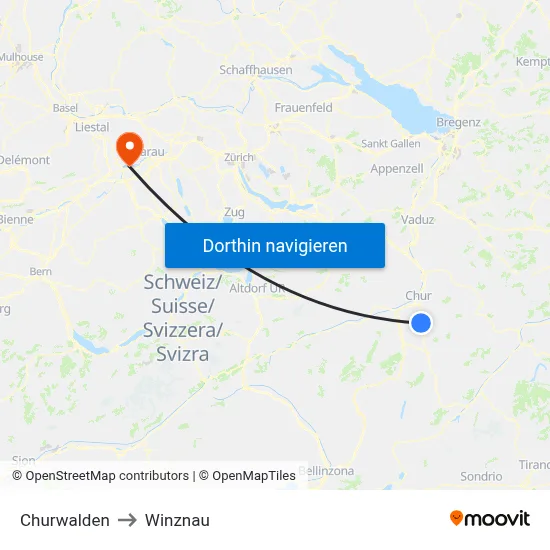 Churwalden to Winznau map