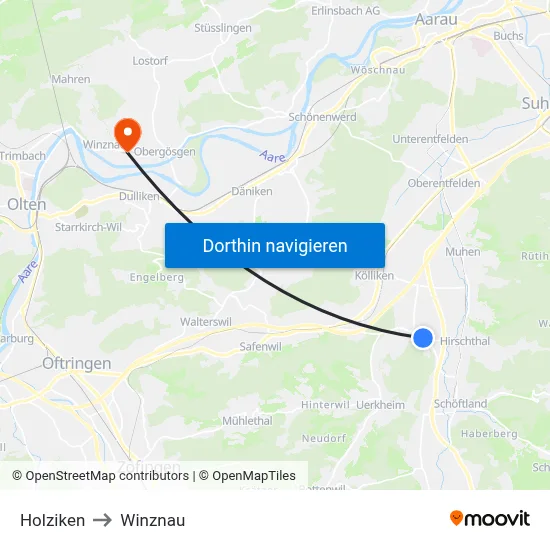 Holziken to Winznau map