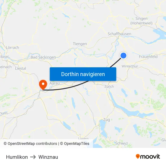 Humlikon to Winznau map