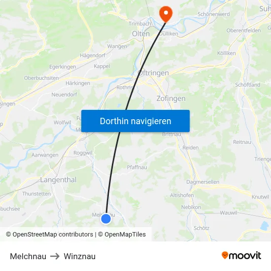 Melchnau to Winznau map