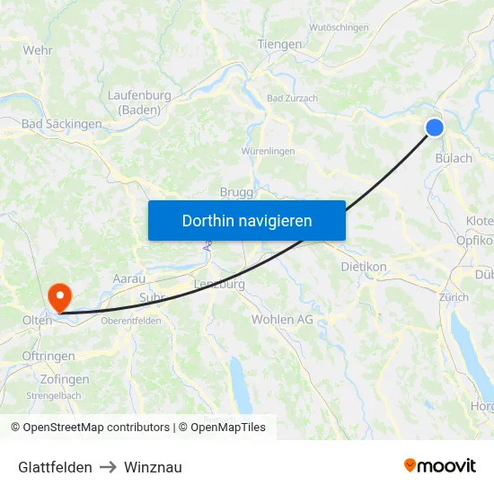 Glattfelden to Winznau map
