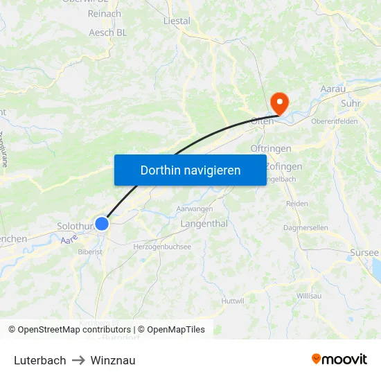 Luterbach to Winznau map