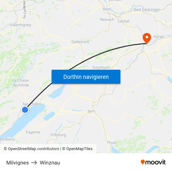 Milvignes to Winznau map