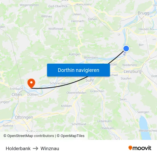 Holderbank to Winznau map