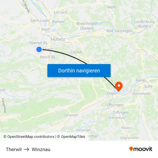 Therwil to Winznau map