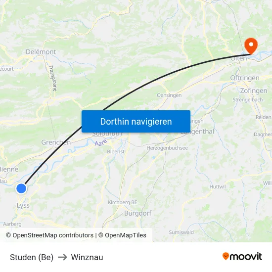Studen (Be) to Winznau map