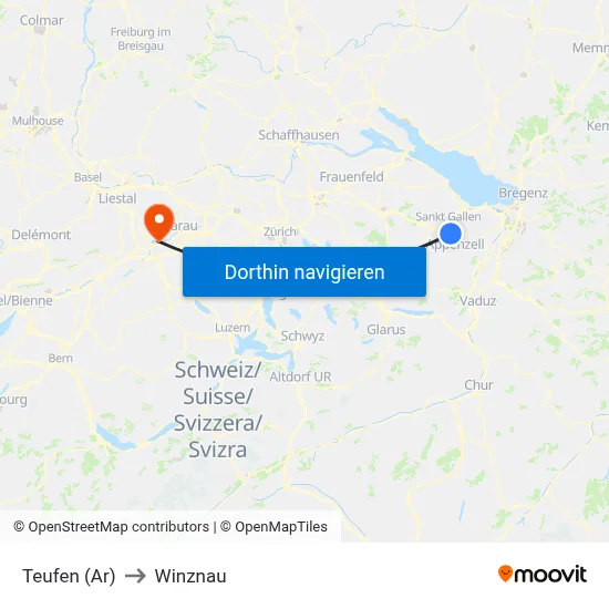 Teufen (Ar) to Winznau map
