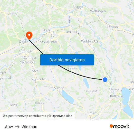 Auw to Winznau map