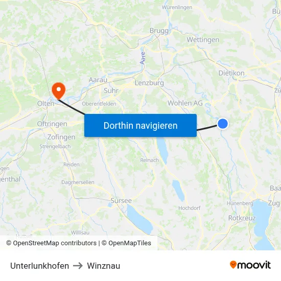 Unterlunkhofen to Winznau map