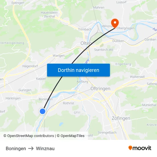 Boningen to Winznau map