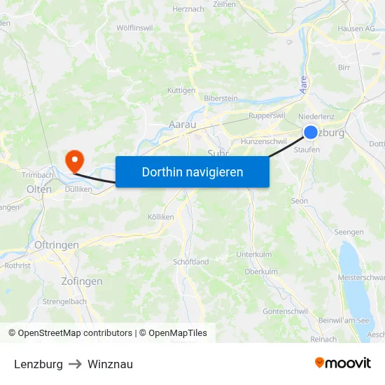 Lenzburg to Winznau map