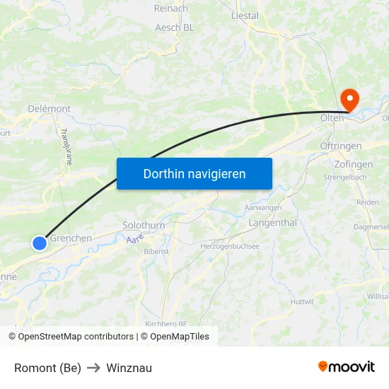 Romont (Be) to Winznau map