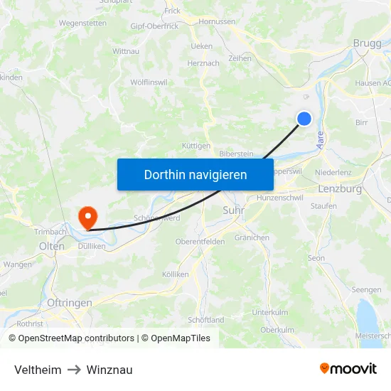 Veltheim to Winznau map