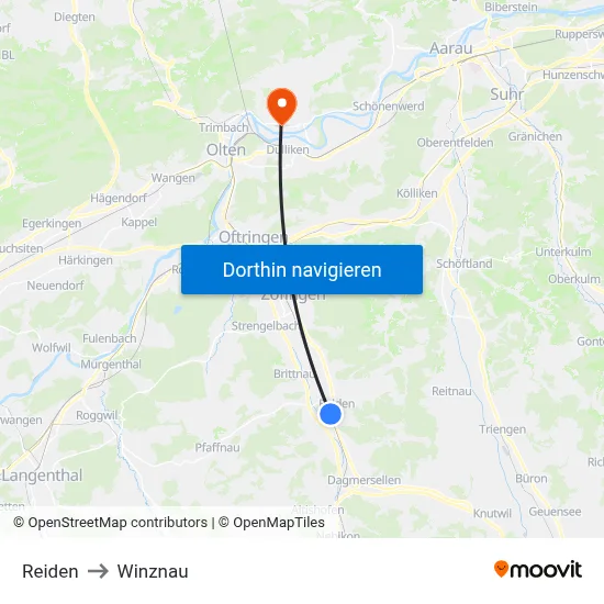 Reiden to Winznau map