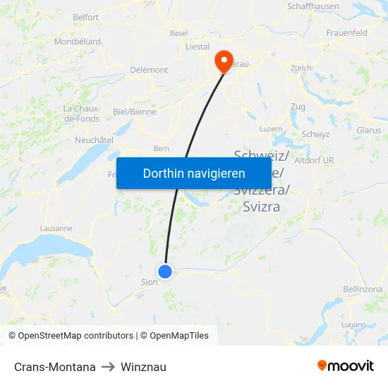 Crans-Montana to Winznau map