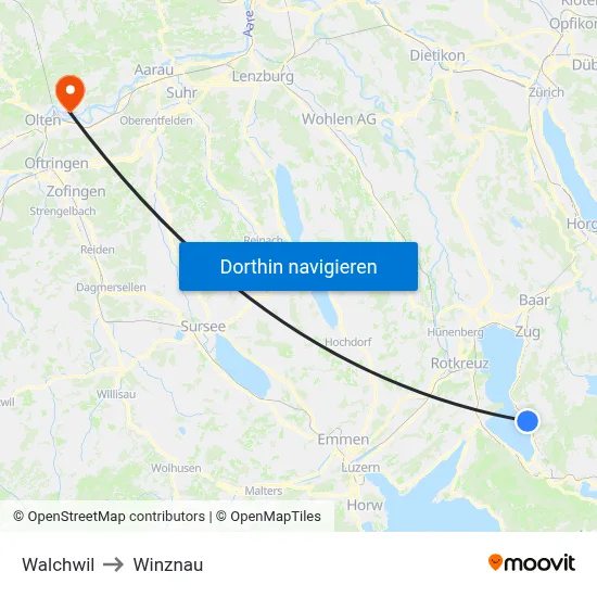 Walchwil to Winznau map