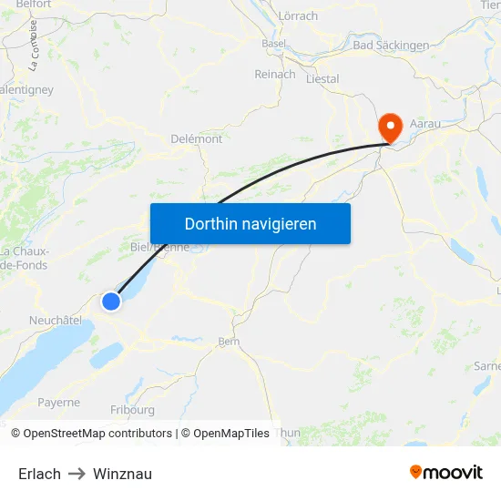 Erlach to Winznau map