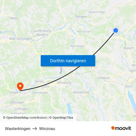 Wasterkingen to Winznau map