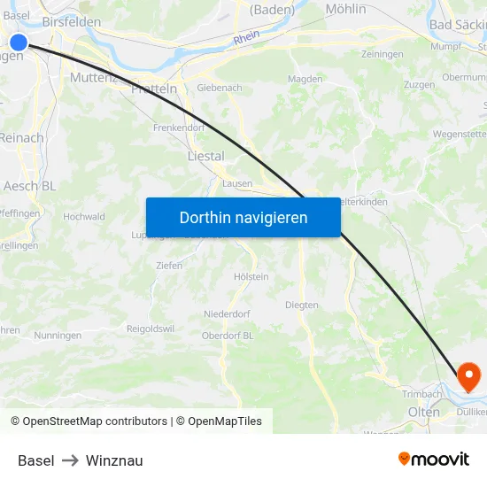 Basel to Winznau map