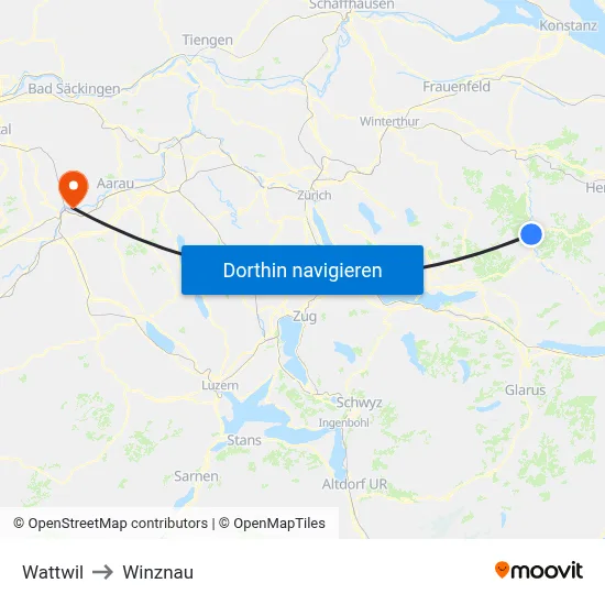 Wattwil to Winznau map