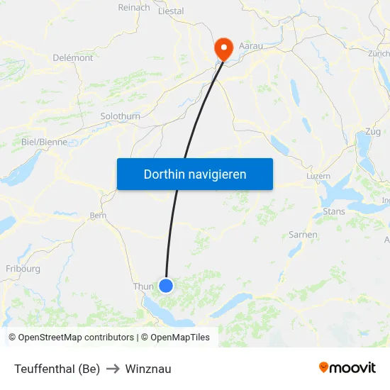 Teuffenthal (Be) to Winznau map