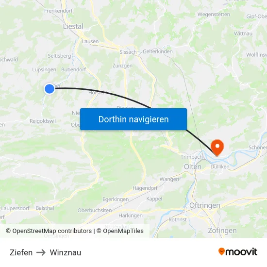 Ziefen to Winznau map