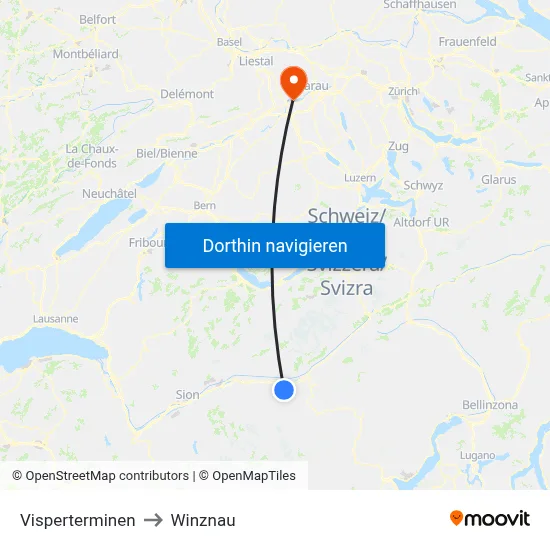 Visperterminen to Winznau map
