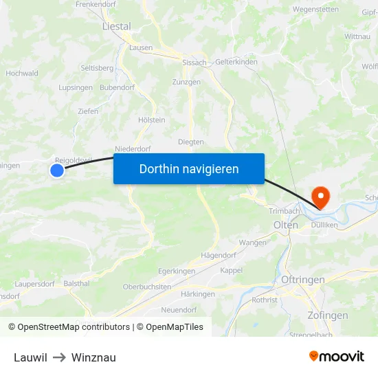 Lauwil to Winznau map