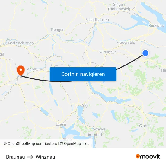 Braunau to Winznau map