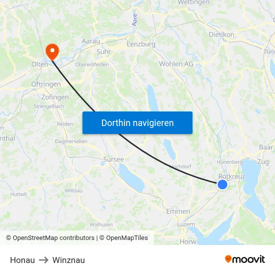 Honau to Winznau map
