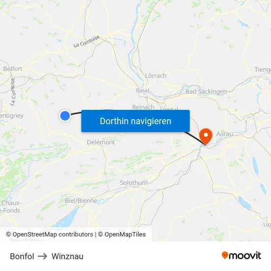 Bonfol to Winznau map