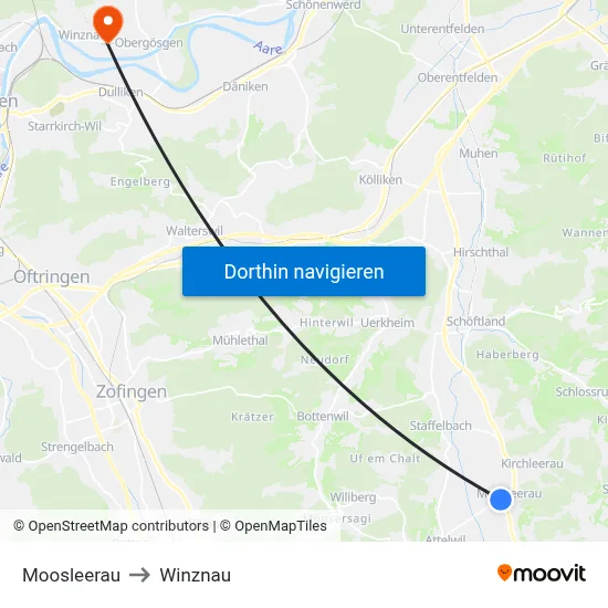 Moosleerau to Winznau map
